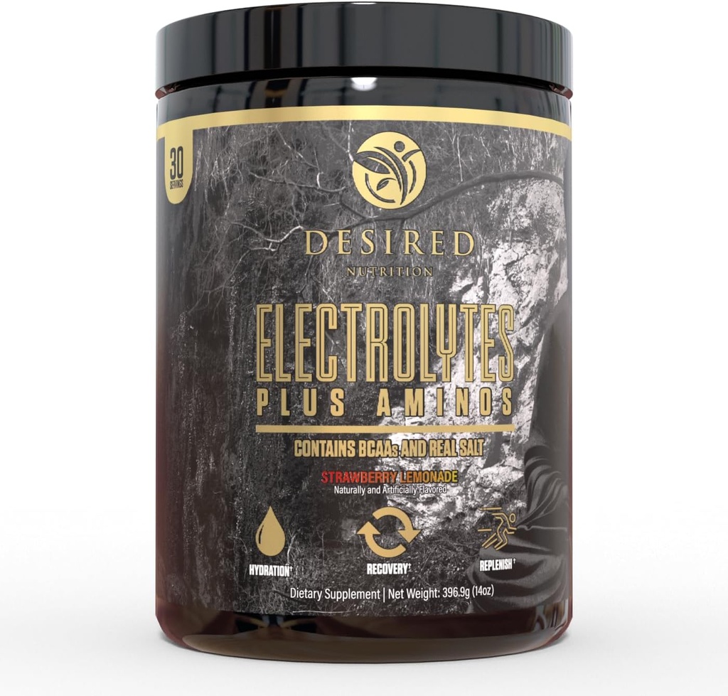 Electrolytes Plus Amino Electrolytes Plus Amino Recuperación Powder, Hidratación Completa y Aminoácidos/BCAAs, Limonada de Fresa (30 Servimientos)
