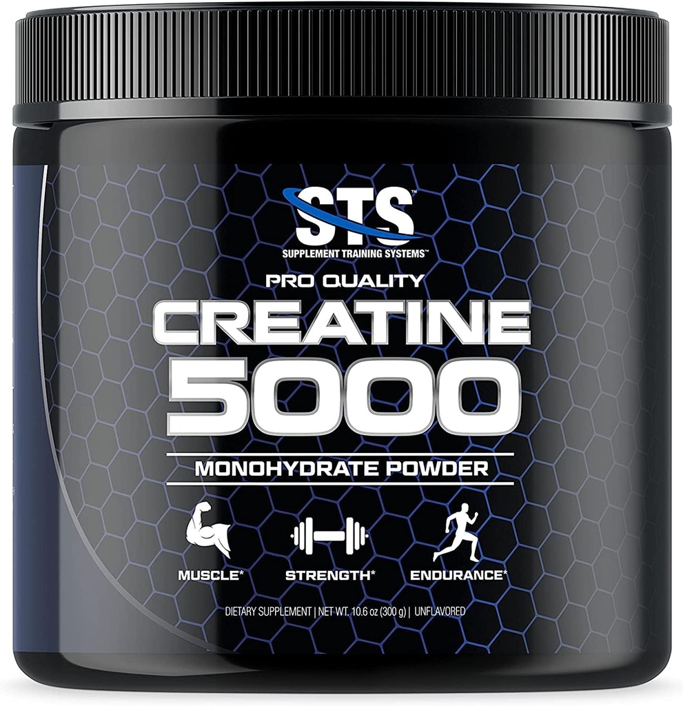 STS Creatine 300 Grams - 100% Pure Raw Creatine Monohydrate Powder, Pre-Workout, Post-Workout, Build Muscle and Stamina - 60 Servings - con Scoop