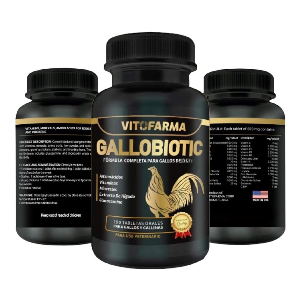 Gallobiótico Multivitamina Natural para Gallos, Hens - 100 Tablets TEN Vitamina Completas para Gallos