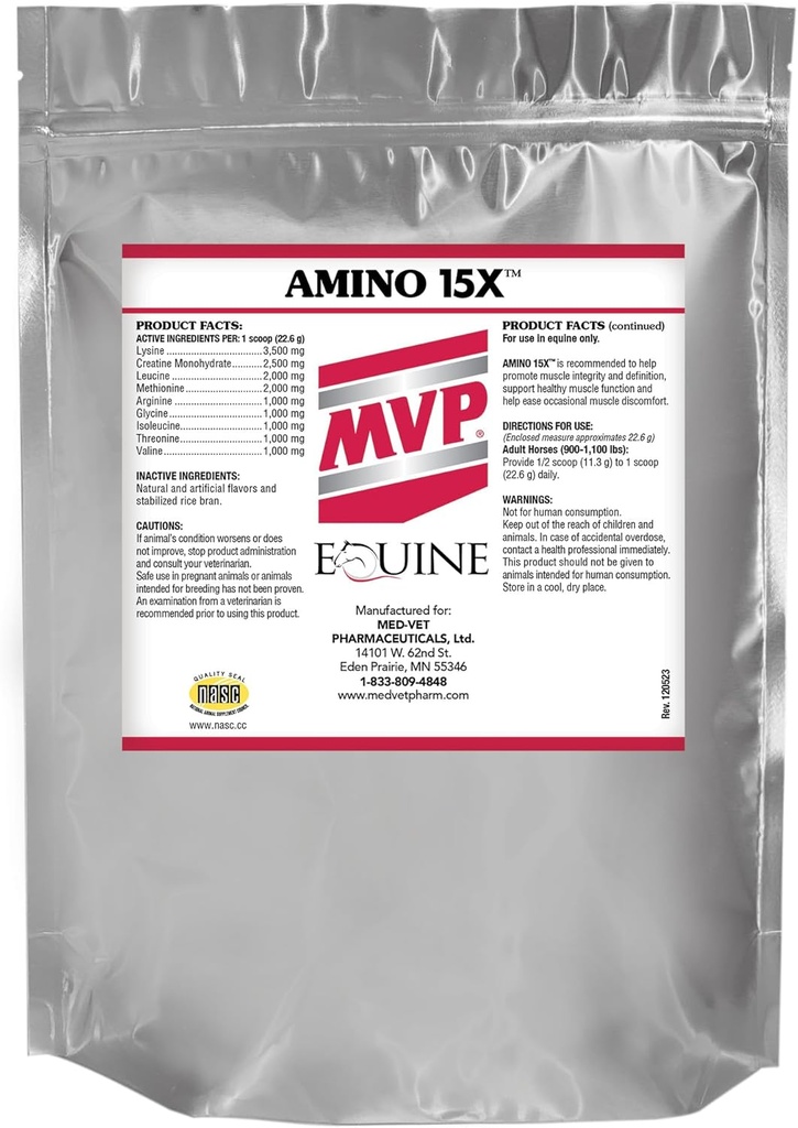 Amino 15X (3 lb) -Apoyos Función del músculo saludable, desarrollo y reparación en caballos