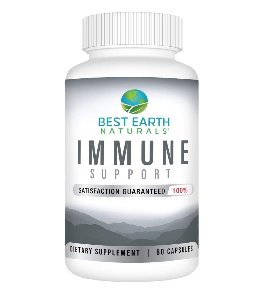 Best Earth Naturals Immune Support Supplement - Multi Vitaminas para Adultos con Vitamina C 30mg, Vitamina E 30 Iu, Turmeric, Mushroom, Suplemento de ajo &amp; 60 cápsulas