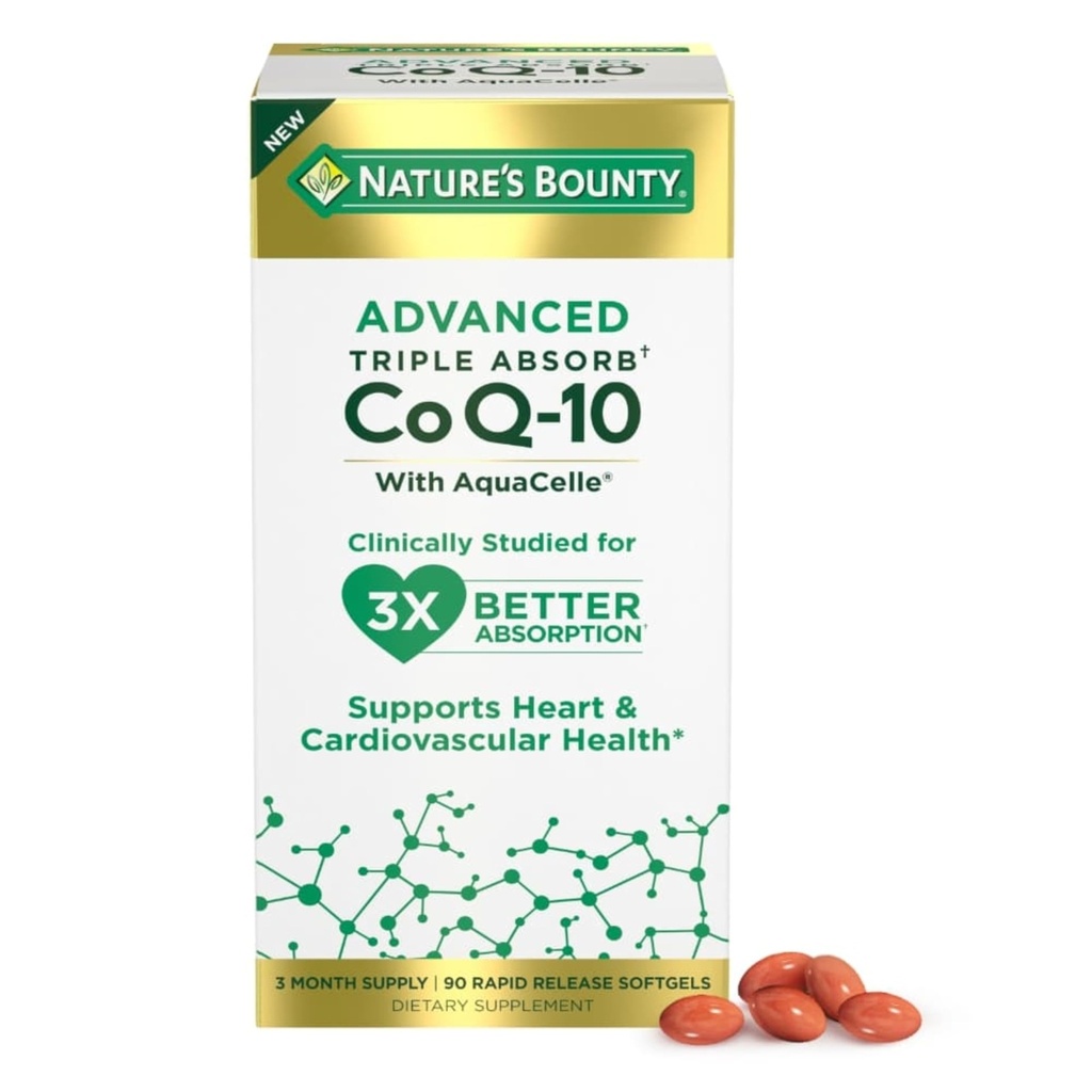Bounty Advanced Triple Absorb Co Q-10, Heart Health, Rapid Release Softgels, 90 Ct