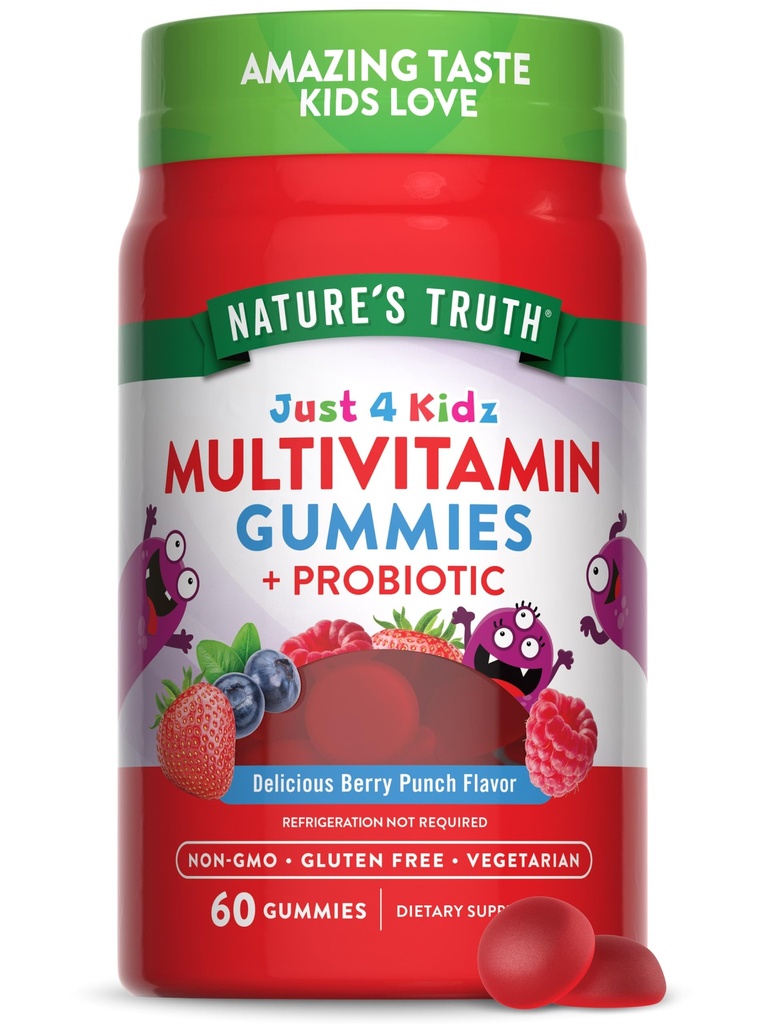 La verdad de la naturaleza Niños Gummies multivitamínicos con Probióticos 60 Cuenta ← Berry Punch Flavor Silencio Vegetariano, No-GMO, y Gluten Suplemento gratuito