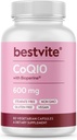 Coenzima CoQ10 600mg por cápsula con bioperina (60 cápsulas vegetarianas) Naturalmente fermentado - No dióxido de titanio - No Filleres - No Stearates - Vegan - Gluten Gratis - No GMO
