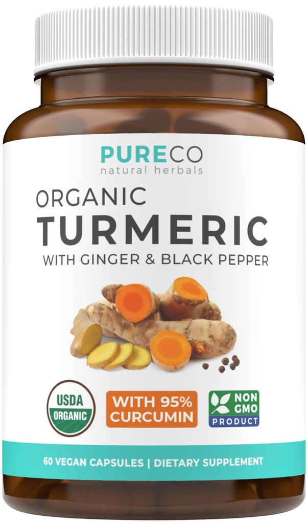 Orgánica Turmeric Ginger Black Pepper Suplemento - High Potency Organic Turmeric Curcumin Capsules with Ginger " Black Pepper for Enhanced Benefits and Absorption - Vegan " Non-GMO (1 Month Supply)