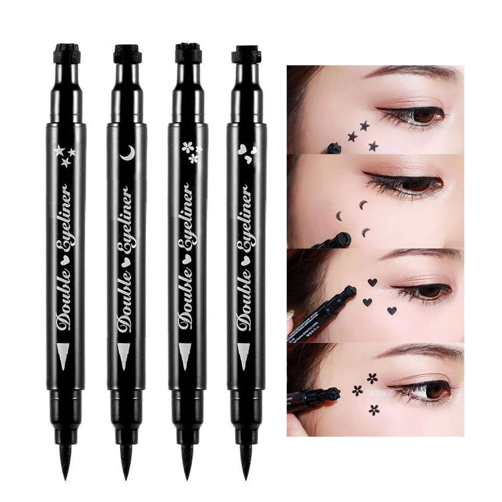 BINGBRUSH Doble cara Líquido delineador de sellos, Face Stamps maquillaje Extremely Negro impermeable delgado delgado delgado Tip High Negro Pigment Liquid Eyeliner & Seal (negro)