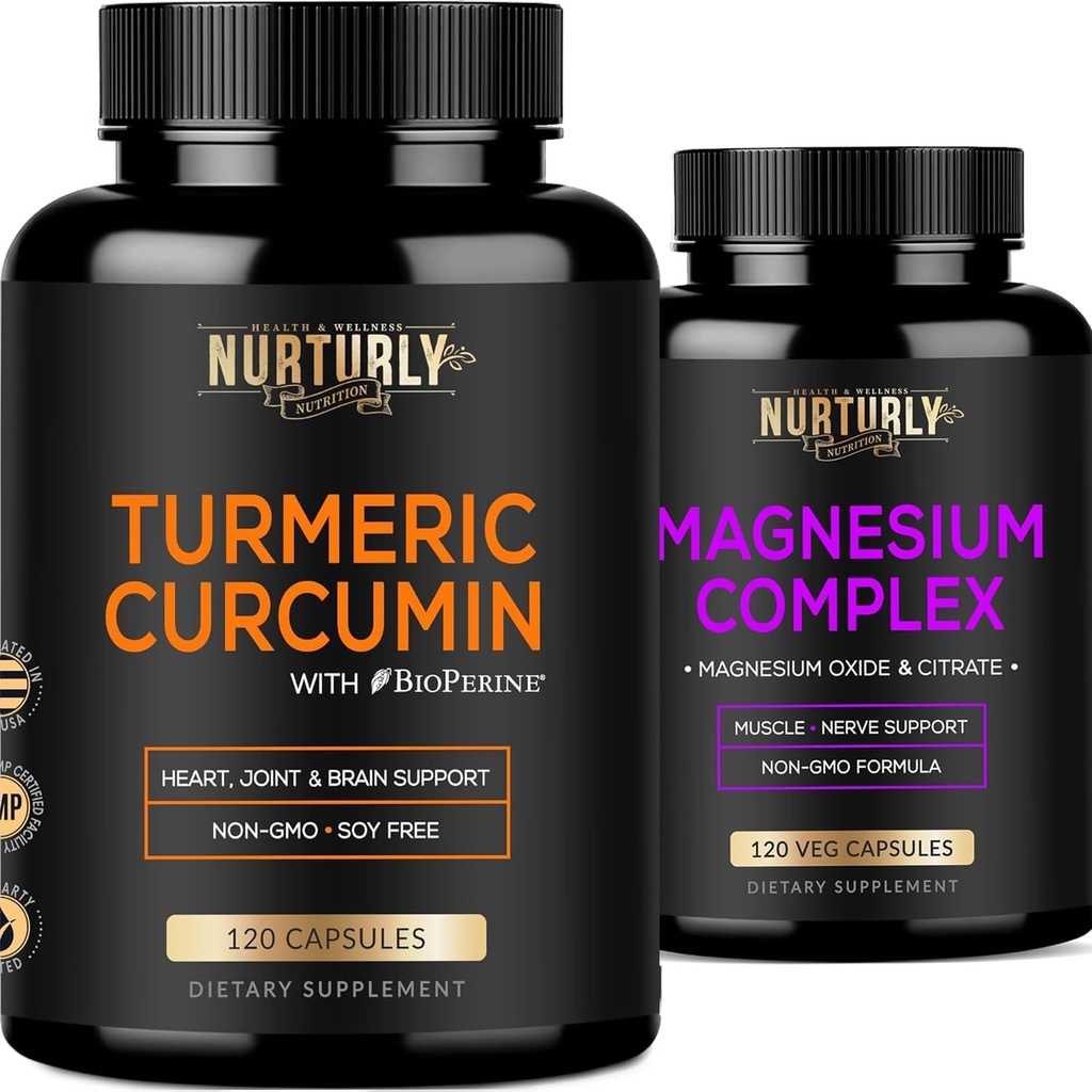 Citrato de magnesio " óxido 500mg Suplemento Complejo y Curcumina Turmérica - Alta Absorción Máxima Fuerza - Suplementos Turméricos para la Salud Conjunta, Corazón