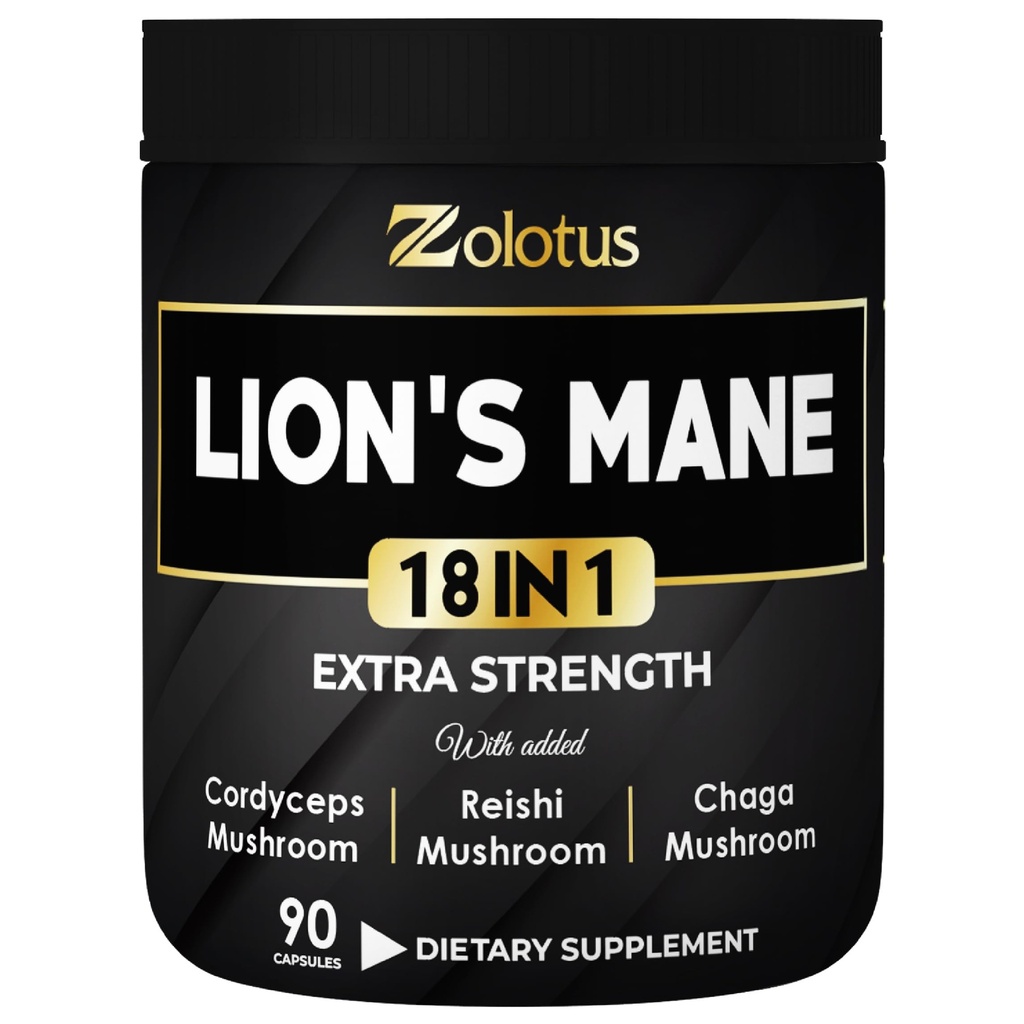 Zolotus Lions Mane Mushroom Complex Capsules with Cordeyceps, Elderberry, Ginkgo Biloba, Bacopa - 90 Capsules