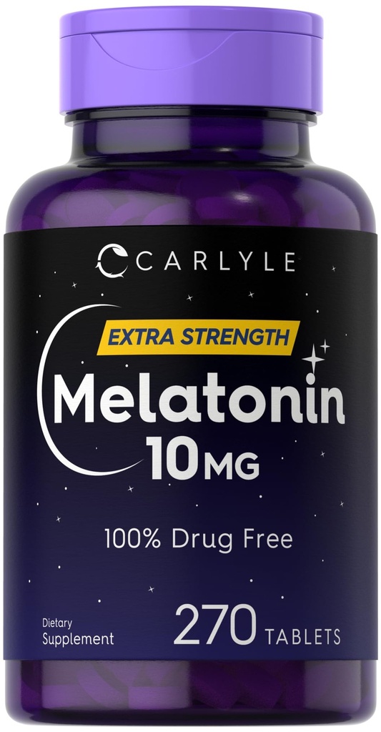 Carlyle Melatonin 10mg ← 270 Tablets  durable with L-Theanine Silencio Vegetarian, Non-GMO, Gluten Free Supplement