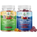 Bundle of Kids Multivitamin Gummies for Immunity Support with Vitamins A C D3 E B and Zinc and Kids Magnesium Gummies - Calm Relax Mag Citrate with Raspberry Flavor for Nerve & Heart Health