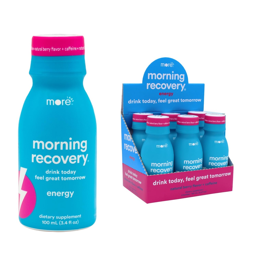 Recuperación de la mañana, electrolito con energía, leche bebe proprio fórmula para hidratar mientras bebe, líquido altamente fluido DHM, no GMO, Vegan, libre de gluten, Berry, paquete de 6