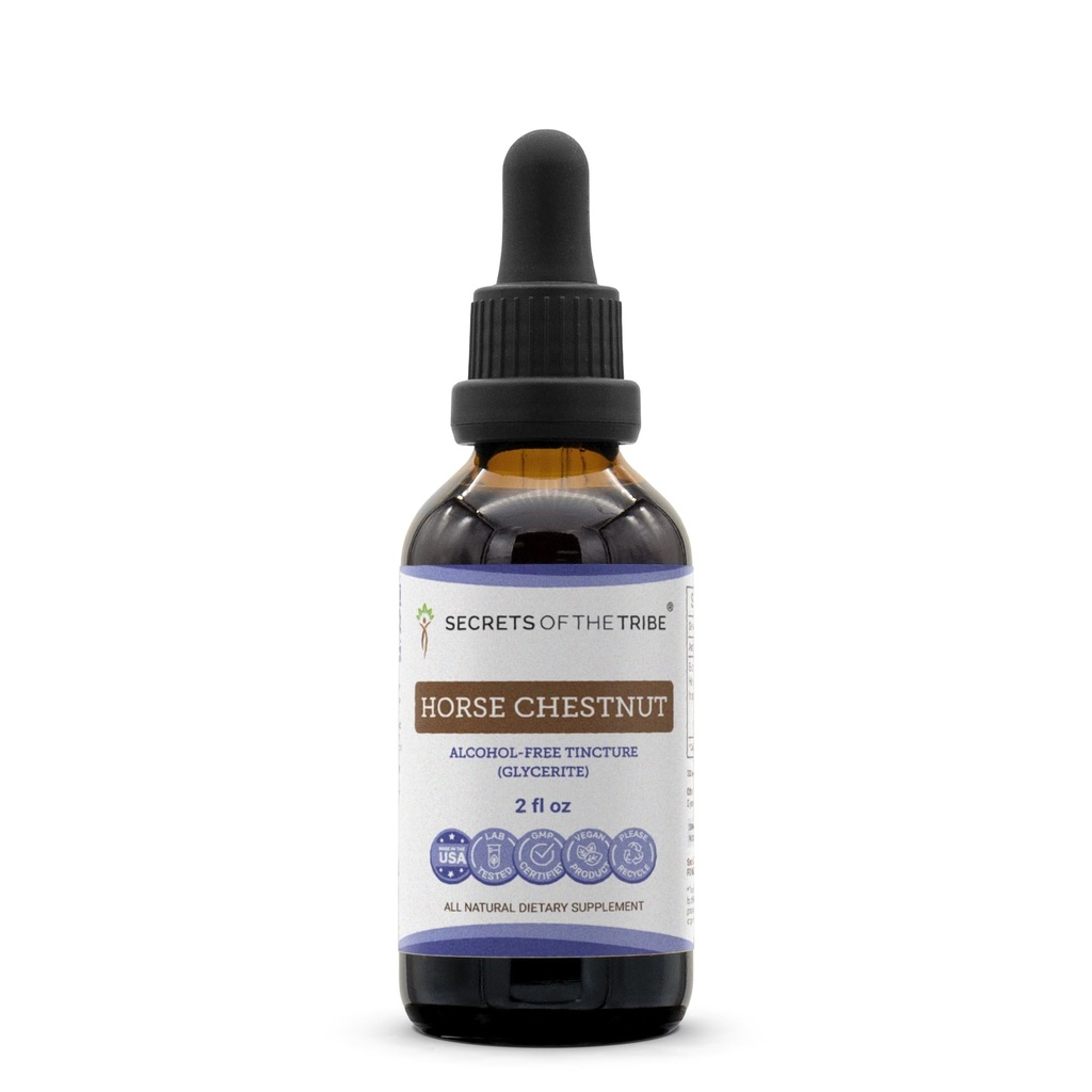 Secretos de la Triba Caballo Chestnut Tincture Extracto líquido libre de alcohol, Castaña de Caballo (Aesculus hippocastanum) Nuez seca (2 FL OZ)