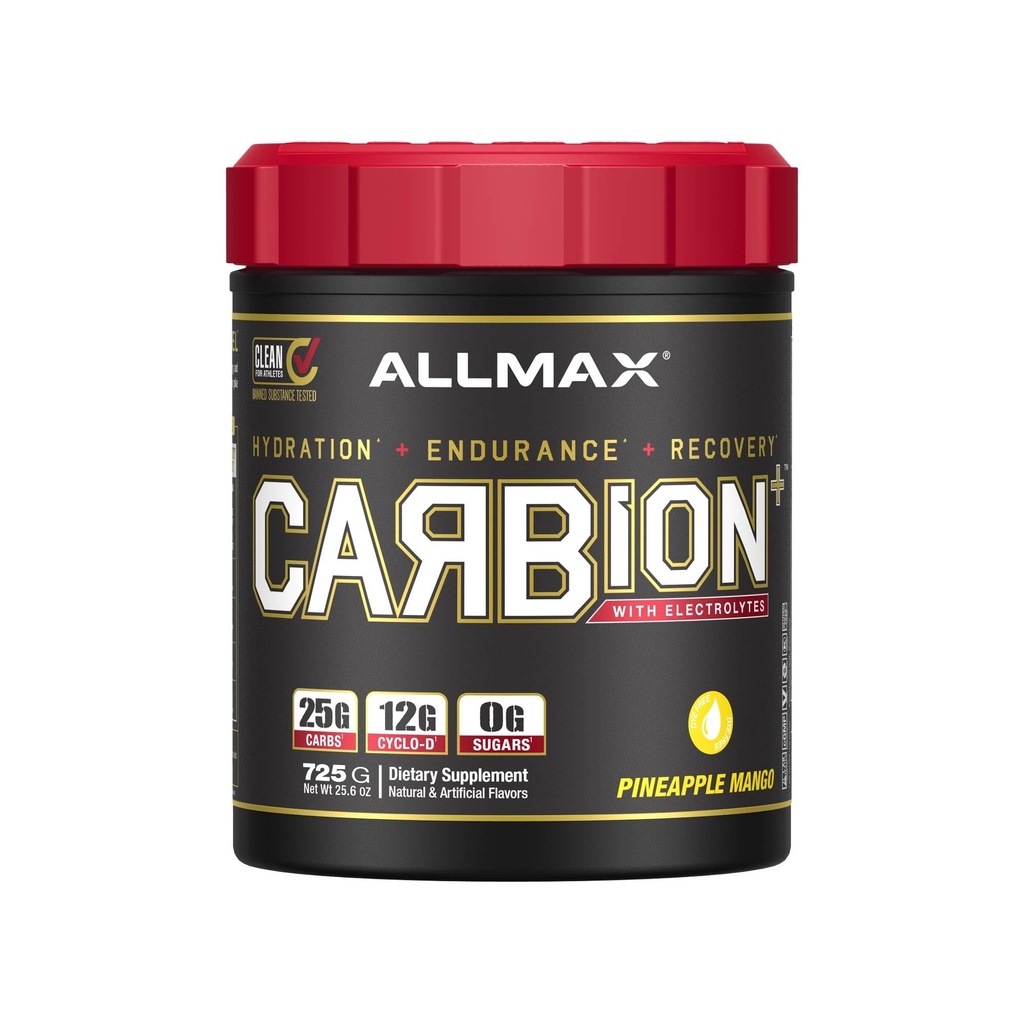 ALLMAX Nutrition - CARBION+ Hidratación de entrenamiento Suplemento Polvo con electrolitos, soporta resistencia, recuperación y ejercicio rendimiento, Gluten Free y Vegan, Pineapple Mango, 25 servicios