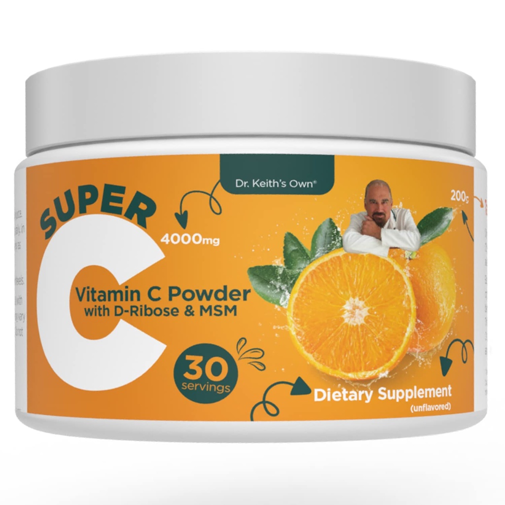 Vitamina C 4000mg con D-Ribose, Glycine, MSM-Highly Absorbable, Stomach-Friendly, Collagen Boost, Immune Support-Unflavored, 200 Grams (30 Servings)