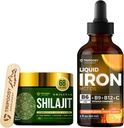 Suplemento de hierro líquido con vitaminas B6, B9, B12, C, Folate & MCT Oil (2 Fl Oz, Citrus) + Pure Himalayan Shilajit Resin 600mg para Immune Support & Energy (68g)