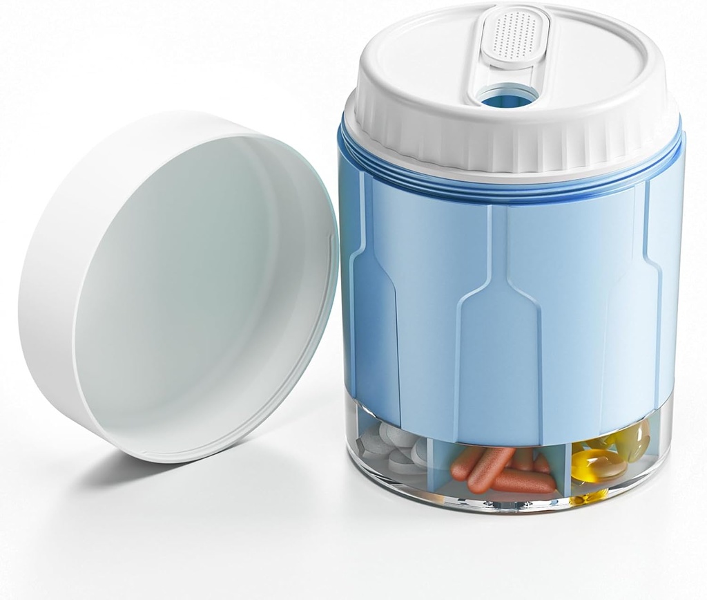 Gran organizador de píldoras, botellas de dispensador diario con 7 grandes componentes, caja de plumas deJumbo, contenedor de almacenamiento de píldoras para la vitamina, aceite de pescado, suplemento de medicina, tapa de giro fácil con etiqueta adjunta, azul