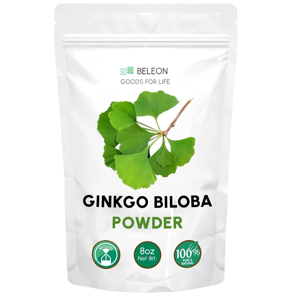 Ginkgo Biloba Powder 8 oz - Suplemento natural puro, Apoyo al cerebro, Alerta mental, Filler Free