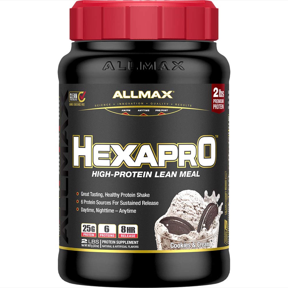 ALLMAX HEXAPRO, Cookies " Crema - 2 lb - 25 Gramos de Proteína Por Servir - 8 Hour Sustained Release - Zero Sugar - 21 Servimientos