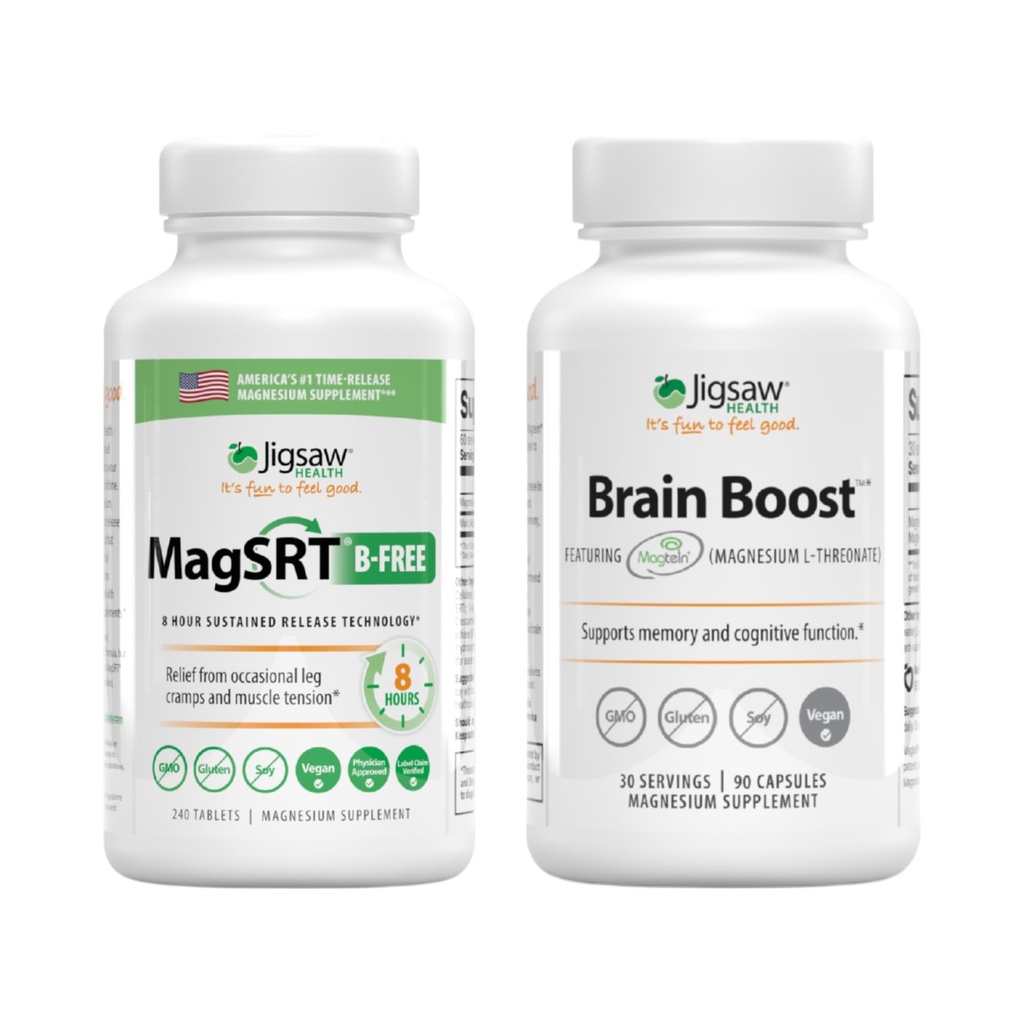 Rompecabezas de la salud Magnesio Bundle ← MagSRT (B-Free), 240 Tabletas y Brain Boost, 90 cápsulas