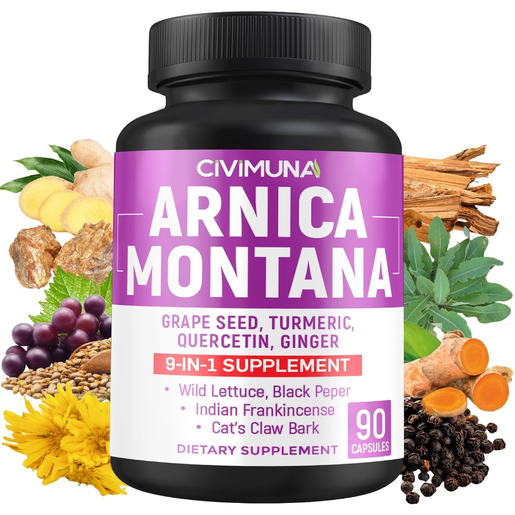Arnica Capsules with Arnica, Grape Seed, Turmeric and More - 90 Capsules for 3 Months Supply