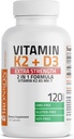 Bronson Vitamina K2 (MK7) con D3 suplemento de fuerza adicional Hueso y salud cardíaca Fórmula 10.000 UI Vitamina D3 & 120 mcg Vitamina K2 MK-7 Fácil de absorber Vitamina D & K, 120 cápsulas