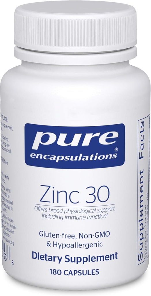 Encapsulaciones puras Zinc 30 mg - Suplemento de Apoyo al Sistema Inmunitario, Crecimiento y Desarrollo, y Curación de Heridos* - con Zinc Picolinate 30 mg - 180 cápsulas