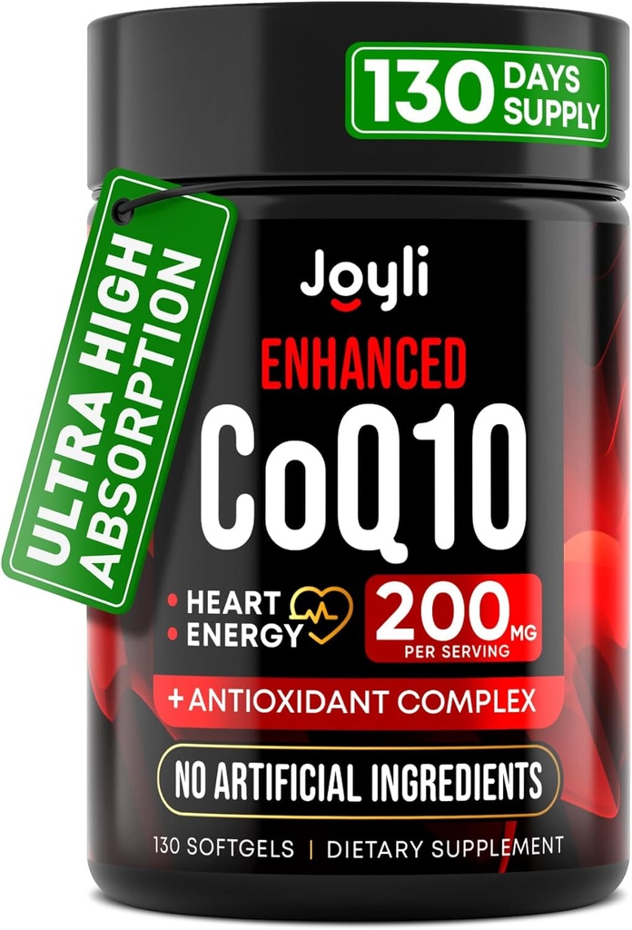 Alta Absorción CoQ10 200MG - Co Q10, 200mg Softgels para la salud cardíaca y la producción de energía - Enhanced Co Q 10 Suplemento con antioxidantes y aceite de linaza - CoQ10 200 mg Por Serving