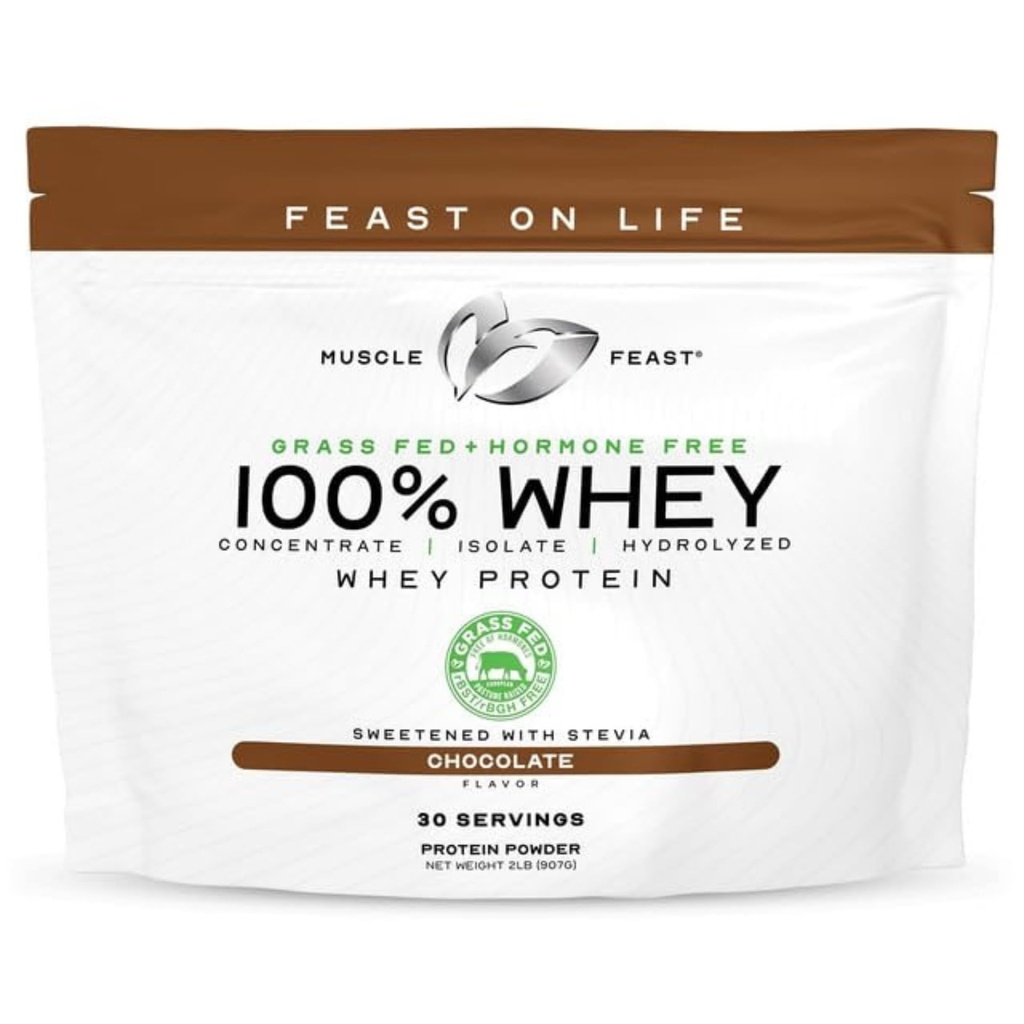Muscle Feast 100% Grass Fed Whey Protein Powder, All Natural Hormone Free Paure Raised Whey Protein Powder for Women ' Men- Whey Concentrate, Isolate & Hydrolyzed Protein Powder Blend - Chocolate, 2lb
