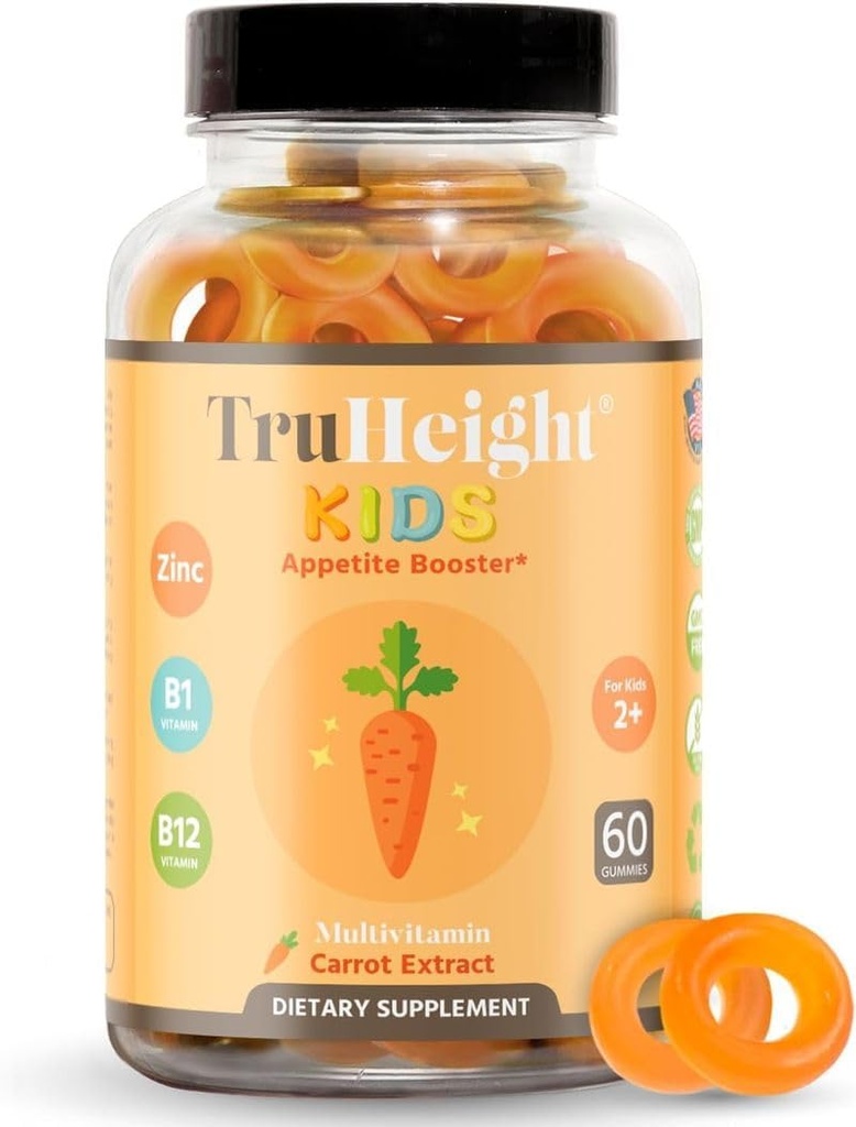 TruHeight Kids Appetite Booster Gummies (Ages 2+) All Natural Toddler, Kids & Teens Appetite Estimulant to Eat More - Weight Gain Supplements - Vitaminas para niños con bajo peso - Vitamina de cocción