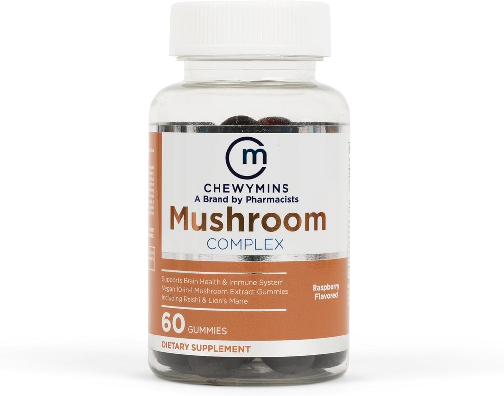 Halal Mushroom Complex Gummies - Raspberry Flavor - Non-GMO, Organic, and Vegan - Apoyos Brain Health and Immune System - 10-in-1 Mushroom Extract - 60 Gummies