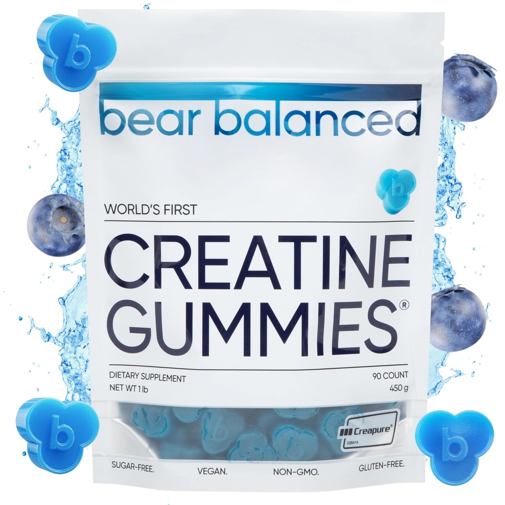 Gummies de la creatina equilibrada para hombres y mujeres - Creapure® Monohidrato de crema, L-Theanine, L-Tyrosine &amp; B12 para el crecimiento muscular, fuerza, enfoque, energía &amp; salud - baja calorías, libre de azúcar, " Vegan