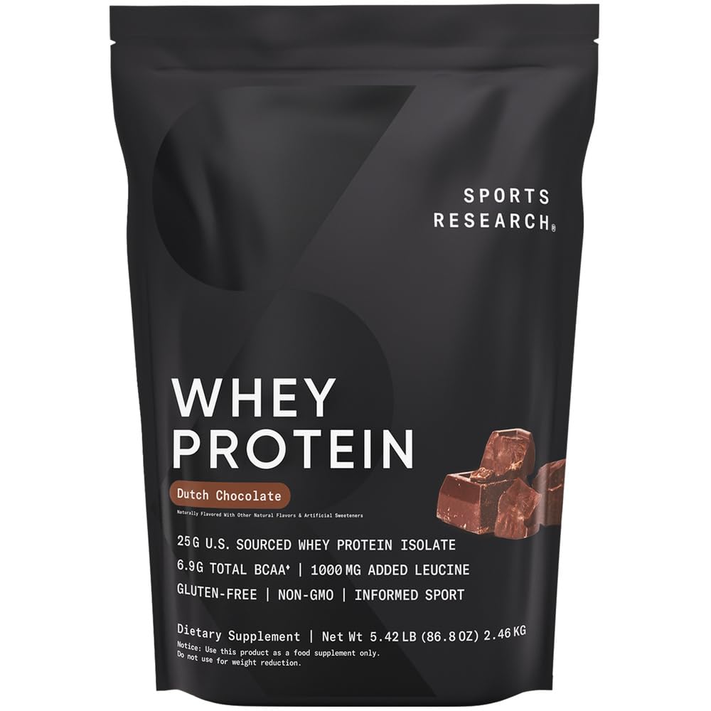 Investigación Deportiva Whey Protein - Nutrición Deportiva Whey Isolate Protein Powder para Lean Muscle Building &amp; Workout Recovery - 5 lb Bolsa Bulk Protein Powder 25g por Serving - Dutch Chocolate, 60 Servings