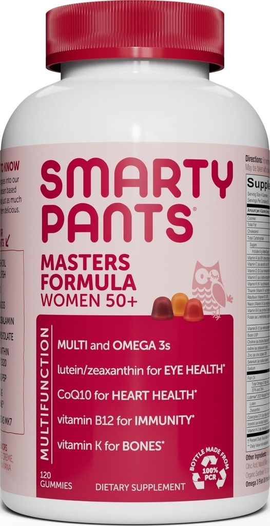 SmartyPants Multivitamin Gummy for Women 50 and Over: Omega 3 Fish Oil (EPA/DHA), Methylfolate, CoQ10, Vitamina D3, C, Vitamina B12, B6, A, K & Zinc, Biotin, Gluten Free, 120 Conde (30 Day Supply)
