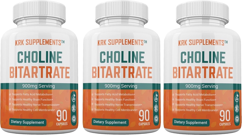 3 botellas Choline Bitartrate 900mg Por Serving 270 cápsulas totales KRK Suplementos