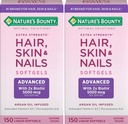 El cabello rebotado de la naturaleza, la piel y las uñas de liberación rápida Softgels, suplemento de vitamina infundida de Argan con ácido biotin e hialurónico, soporta el cabello, la piel y la salud de uñas para las mujeres, 150 cuenta (Pack de 2)