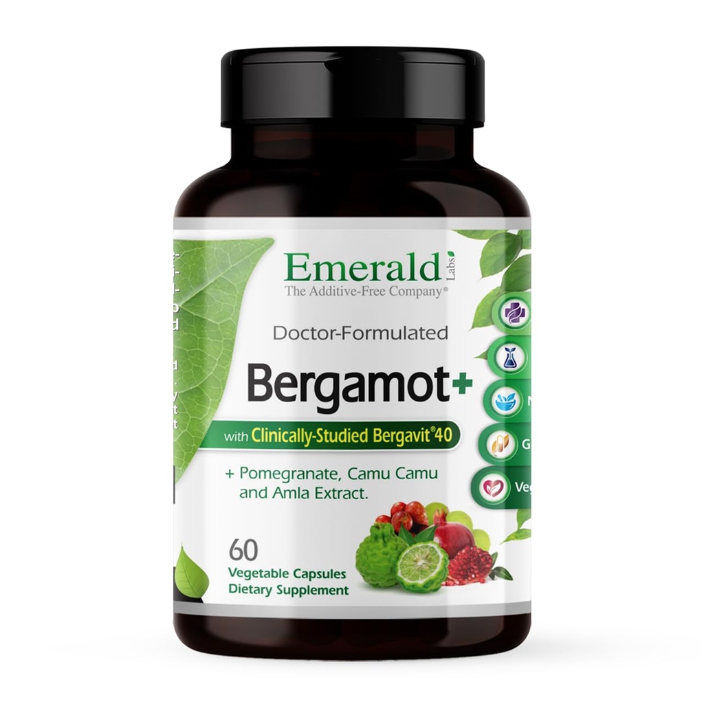 EMERALD LABS Bergamot+ - Apoya Metabolismo & Corazón Salud con Bérgamo, granada, Amla &amp; Camu Camu - Gluten-Free & Vegan - 60 cápsulas vegetales (30 servidos)