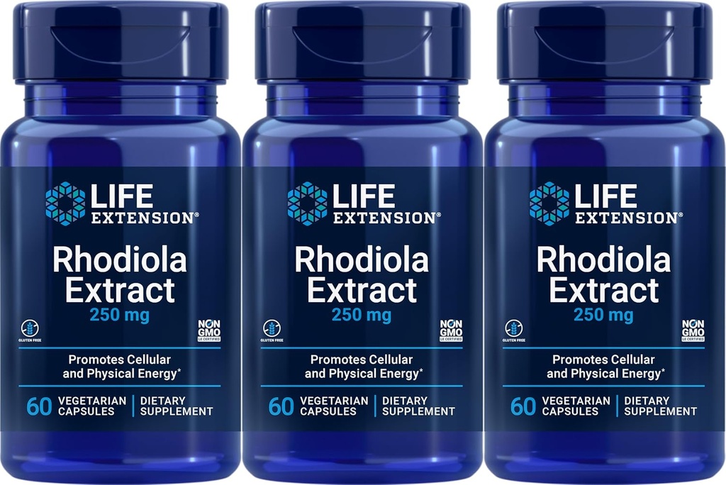 Extracto de la extensión de vida Rhodiola, 60 cápsulas vegetarianas (Pack of 3)