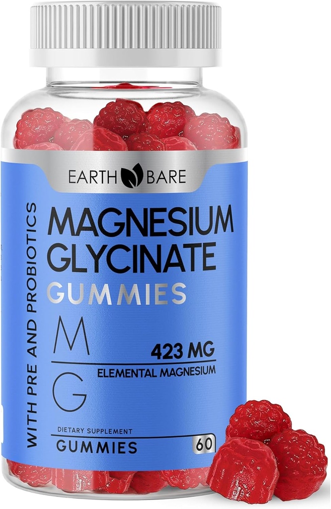 Magnesium Glycinate Gummies - High Potency Magnesium Supplement with Maximum 423mg of Elemental Magnesium, Pre and Probiotics  Magnesium Bisglycinate for Superior Health Support Ø 60 Con