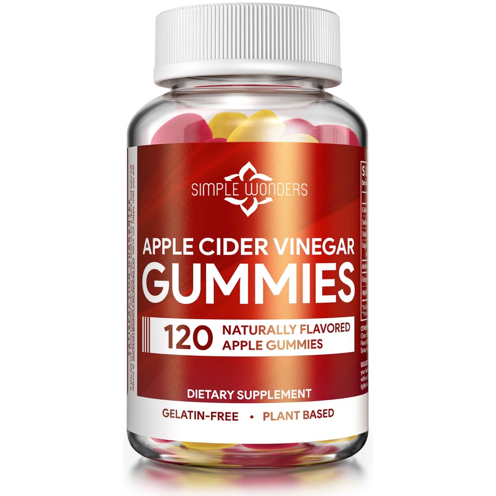 Manivelas de vinagre de manzana con la madre - ACV Gummies for Detox, Cleansing &amp; Immune Support - Hecho con carro negro y extracto de secado de jengibre - Pectin Based, Non-GMO, Gluten-Free (120 Gummies)