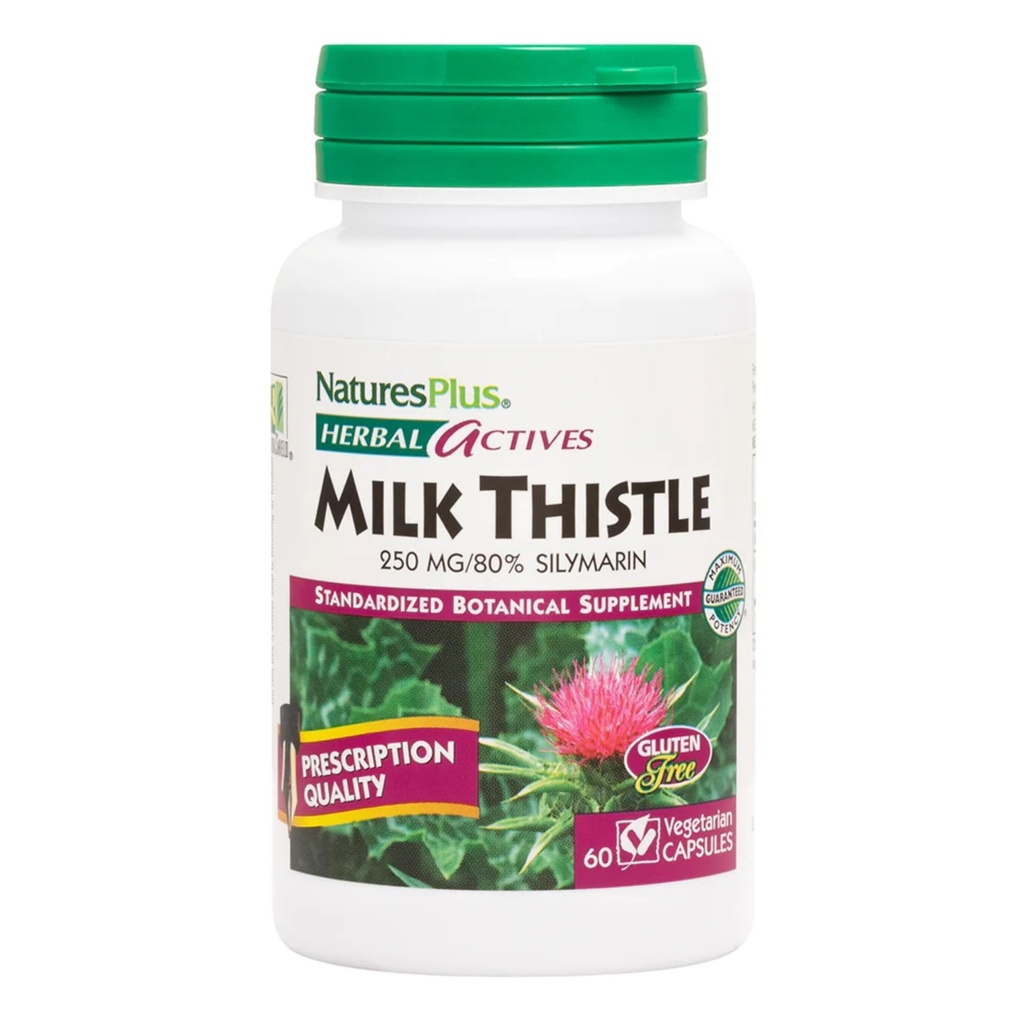 NaturesPlus Herbal Actives Milk Thistle - 60 Capsules - Non-GMO, Vegan, Gluten Gratis - 60 Servings