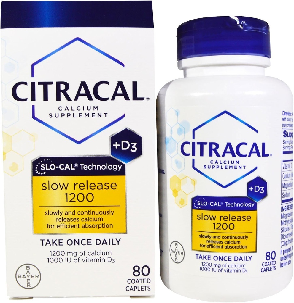 Citracal Calcio +D Slow Release 1200, Coated Tablets - 80 ea (Pack of 2)