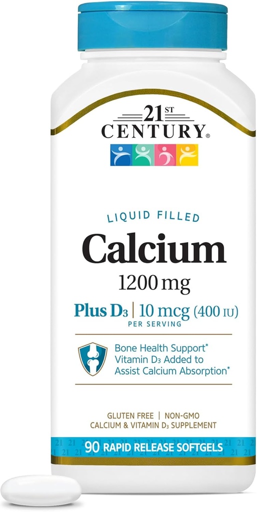 21st Century Calcium Plus D3 Liquid Filled Softgel, 1200 mg, 90 Conde