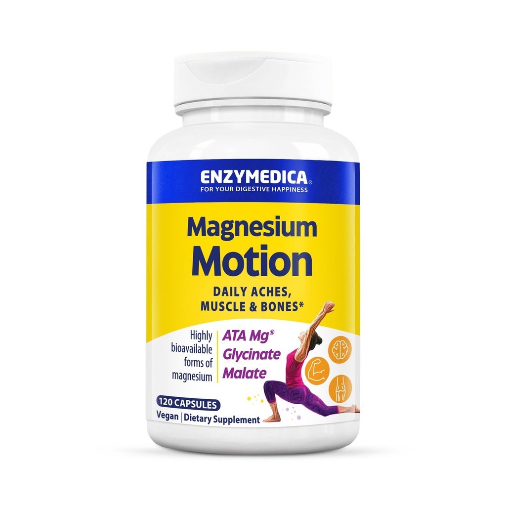 Enzymedica, Moción de Magnesio con 3 Formas de Magnesio, ATA Mg, Glycinate, Malate, Soothes Occasional Aches, soporta Bones & Muscles, 120 Capsules