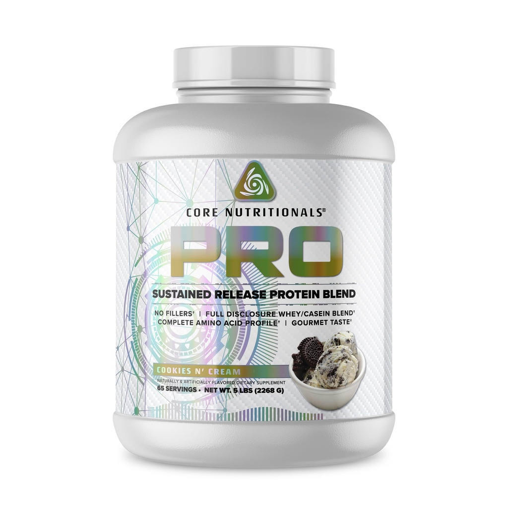 Core Nutritionals Pro Sustained Release Whey Protein Blend  tolera with Digestive Enzymes ← 25g Protein, 2g Carbs tención No Fillers  5 Pound (Cookies N Cream)