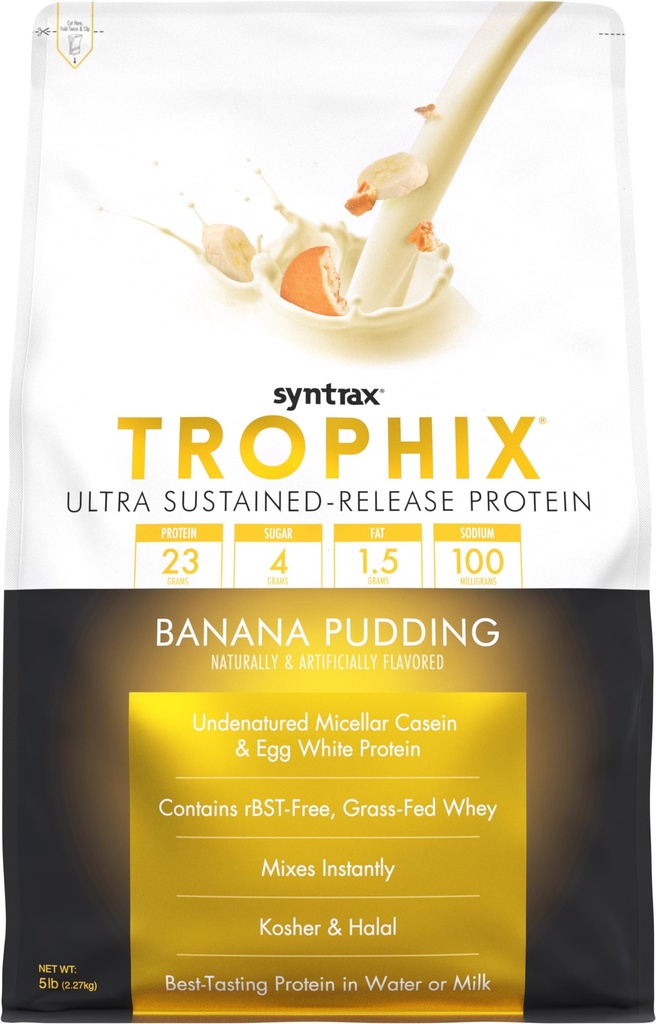 Sintrax Nutrition Trophix, Ultra Sustained-Release Protein Powder Blend, Banana Pudding, 5 libras.