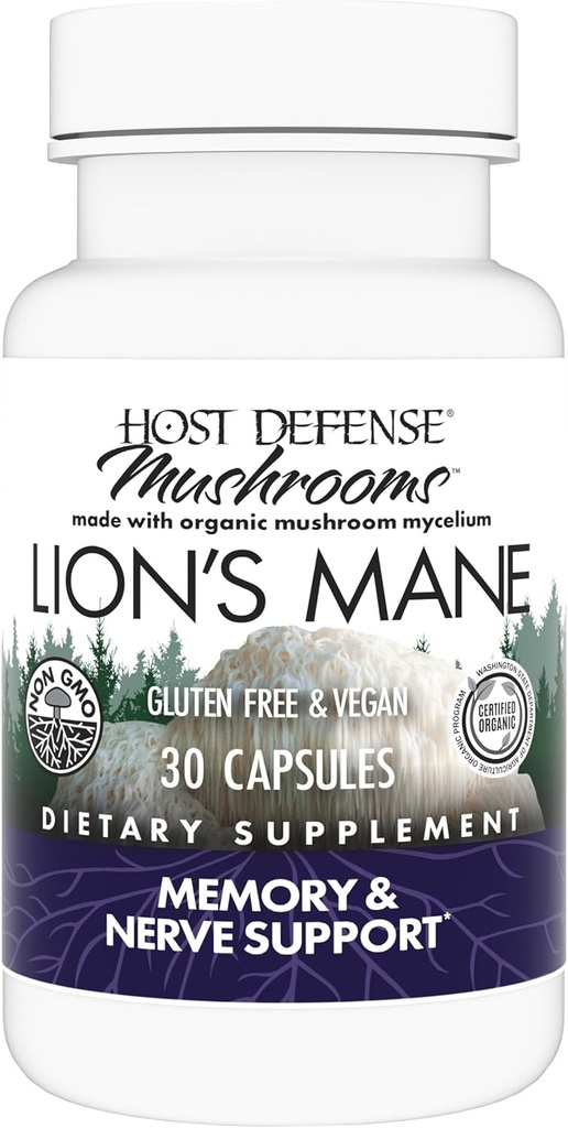 Hojas de Defensa Anfitriona Lion's Mane - Suplemento de cápsulas para el apoyo a la salud cerebral - Apoyo a la función de memoria de hongos - Immune & Nervous System Suplemento - 30 cápsulas (15 piezas)*