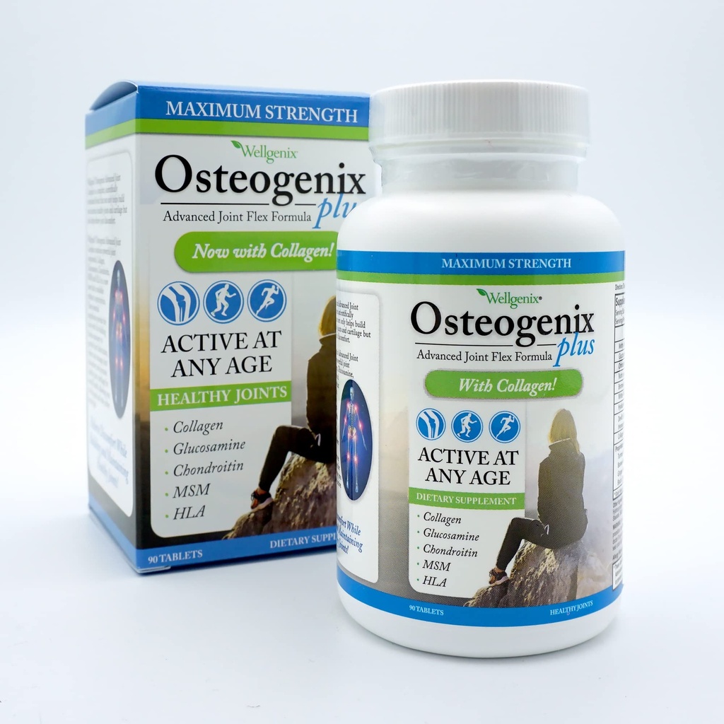 Wellgenix Osteogenix Advanced Joint Flex Fórmula (90 Ct) - Suplemento de rodilla con Collagen II, Glucosamina, Condroitina, MSM " HLA - Lubrication " Discomfort Tablets de apoyo para hombres y mujeres