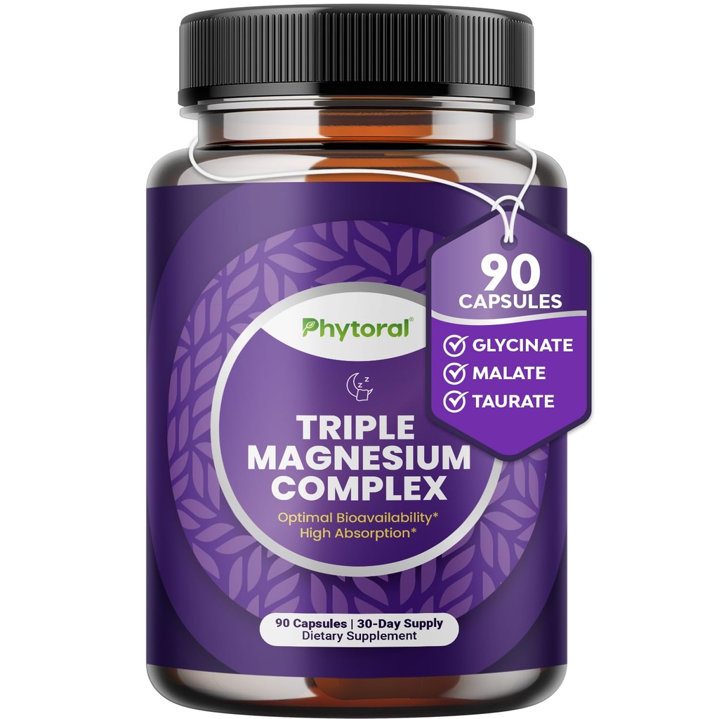 Altamente Potent Magnesium Complex Capsules - Triple Magnesium Blend con Taurate Glycinate y Malate - 400mg Suplemento Apoya la relajación &amp; Bienestar general No GMO Vegan 90 cápsulas