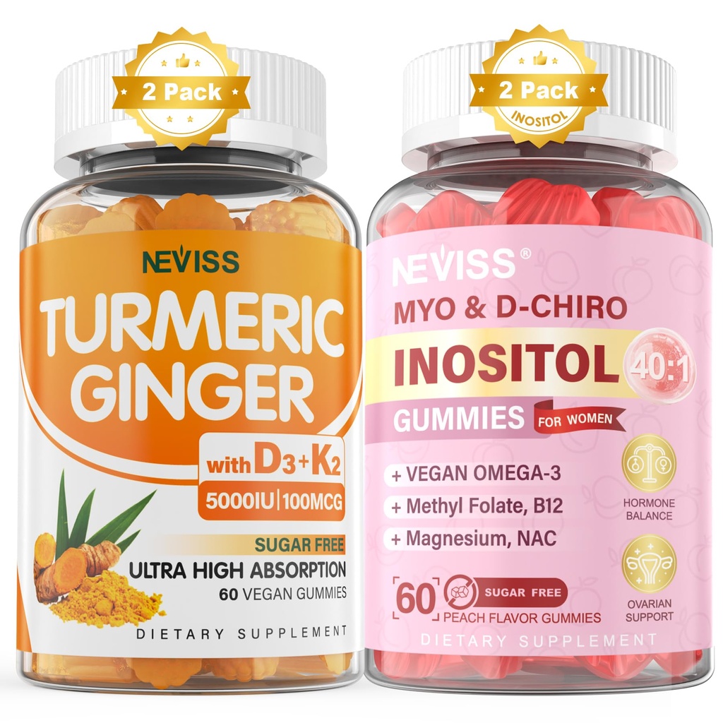 Sugar Gratis 2Pack Turmeric Ginger Gummies &amp; 2Pack Myo-Inositol &amp; D-Chiro Inositol Gummies