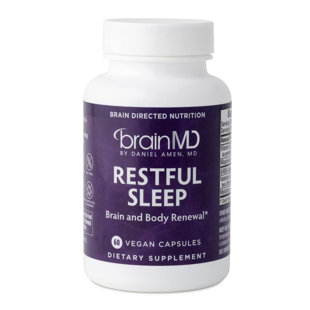 Dr. Amen brainMD Descanso sueño - 60 cápsulas - Promociona la relajación &amp; calma, Contiene Melatonina, Valerian, GABA &amp; Magnesium, Non-Habit Forming - Sin gluten - 15 Servimientos